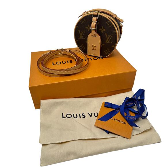 Louis Vuitton Monogram Canvas Boite Chapeau Biscuit Round Bag Brown One Size - Picture 1 of 10